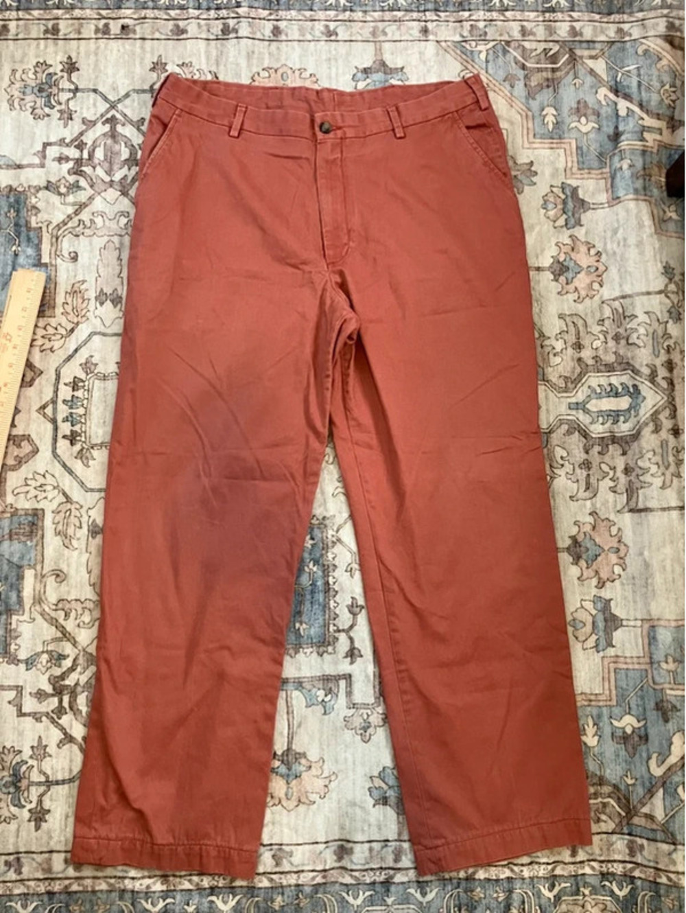 Tom James Mens 38 Faded Red Chino Pants Washed Cotton Paisley Lined Waistband